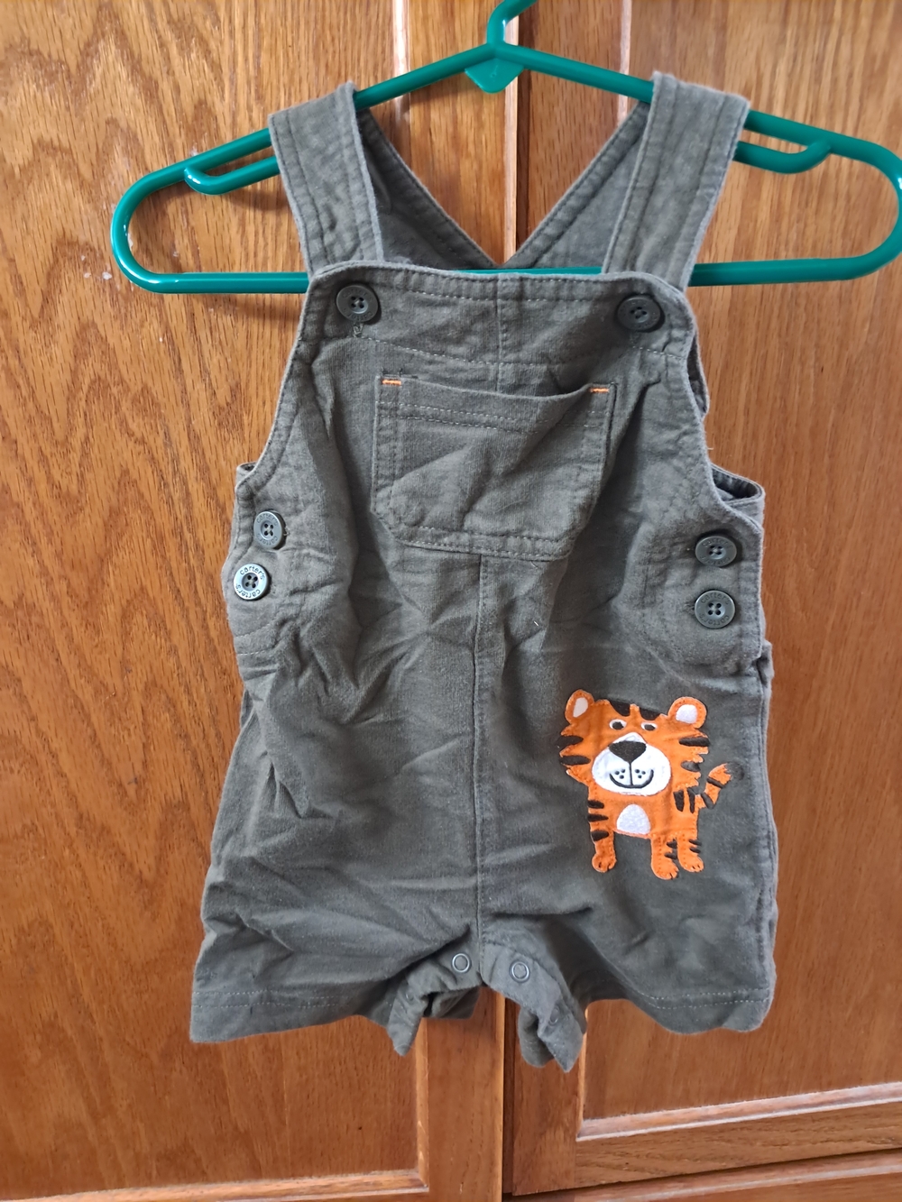 Carter's Olive Green Shortalls with Orange Tiger Patch